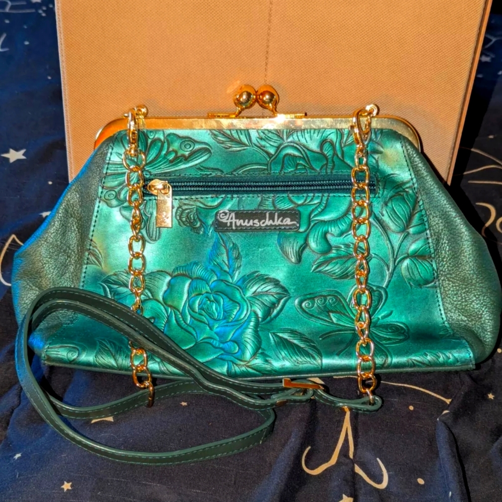 Anuschka Green Embossed Leather Bag